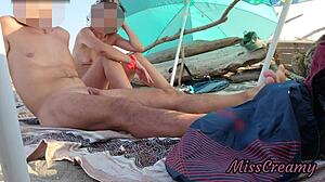 Flashing My Cock to Stepdaughter at Public Beach, She Helps Me Finish in Front of Crowd