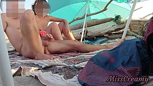 Flashing My Cock to Stepdaughter at Public Beach, She Helps Me Finish in Front of Crowd