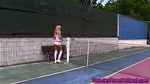 I watched this small-tits tennis teen masturbate outdoors