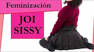 i'm a sissy getting feminized in mini skirt, jerking to shemale strapon and eating cum.