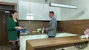 Director fucked wicked teacher and cum on glasses.