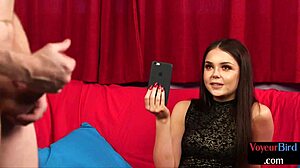 CFNM voyeur babe teases a guy wanking hard while watching her in stockings