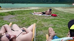 Watching a voyeur jerk off at the beach while I touch myself 😜