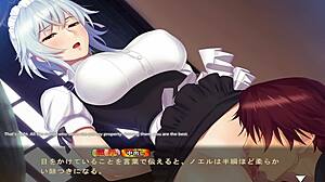 In Maid-san and Boin Noel 2, the maid with big tits swallows cum in this hentai game