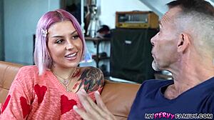 Rich stepdad gets screwed sideways by luna legend, who licks his balls and deepthroats his monster cock