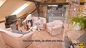 हंट4क चिक शेव्ड पस्सी हब्बी देखते हुए ड्रिल्ड