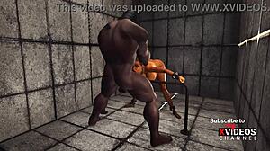 hot ebony with huge boobs in restraints is ready for intense anal sex