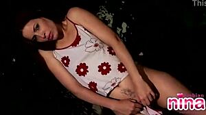 two teens have fun outdoors stripping and climbing