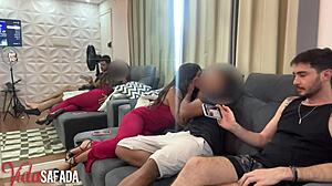 Latina wife fucks young friend in creampie group