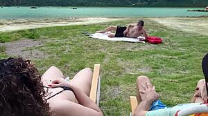 Watching a voyeur jerk off at the beach while I touch myself 😜