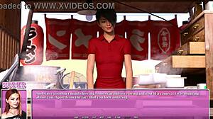 Petite redhead intensely eats ramen while curvy mature boobs bounce in gay anime dating game.