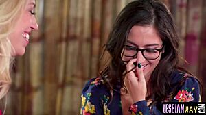 cute blonde lesbian eats hairy pussy beaver