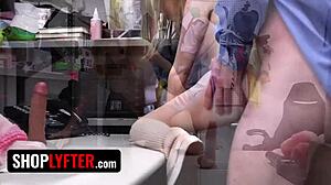 Loss Prevention Officer Strips Shoplifter in Miniskirt, Fingers Shaved Pussy While Pretending to Search for Hidden Goods at Work