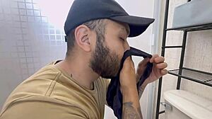 i catch the horny plumber sniffing my panties and suck his cock