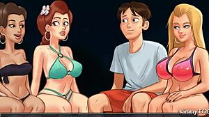 Summertime Saga Beach Bang with Reverse Gangbang Action! 🏖️