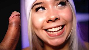 Look at this blonde with a beautiful face demonstrating her professional ability to suck cock deepthroat!