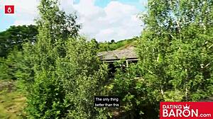 Gothic teen Doreen deepthroats dick in outdoor POV, cum on tits