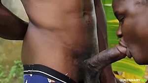 Big black African girl loves horny outdoor fucking with cumshots