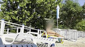She caught me jerking off by the pool and helped me cum