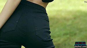 Tiny Teen 18+ Playboy Model Kate Great Strips Naked Outdoor While Chopping Wood