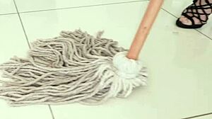 Stepmom Christie Stevens cleans room without panties, feeling aroused