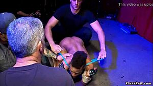 bound ebony endures public humiliation and pain