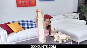 Tiny Cutie Alita Lee Plays With Huge Jenga Blocks