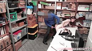 Oh wow, this hot long-legged skinny shoplifter chick is getting fucked so hard!