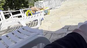 She caught me jerking off by the pool and helped me cum