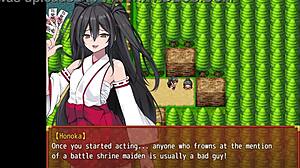 Battle shrine maiden Honoka bound in fingering game.