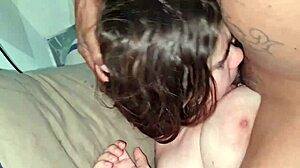 girlfriend deepthroats cock for first time at home