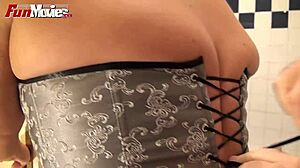 Chubby redhead begs for cum on panties in lingerie orgasm