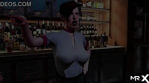 In this 3D anime game, she spreads her legs and shows her pussy.