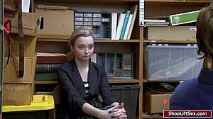 shoplifter gets her shaved pussy banged by group