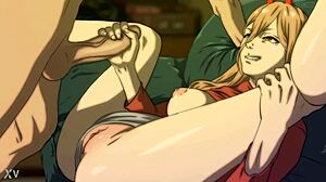 Anime Blonde Power and Denji Engage in Muff Diving and Monster Cock Blowjob