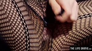 She says, 'Watch me use this pen to fuck my sticky wet pussy in stockings.'