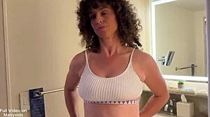 Stepmom notices you're nervous and gives you a blowjob in the hotel room