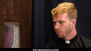 skinny twink catholic boy ryland kingsley receives blowjob and bareback fuck from redhead priest dacotah red during taboo confession