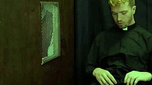 skinny twink catholic boy ryland kingsley receives blowjob and bareback fuck from redhead priest dacotah red during taboo confession