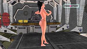 Animated 3D cartoon of a cute Indian girl posing and playing with a banana