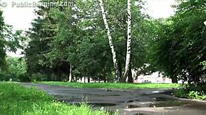 public street scene with cute woman and guys