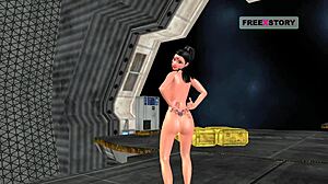 Animated 3D cartoon of a cute Indian girl posing and playing with a banana