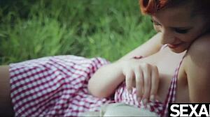 stunning lesbians with big tits lick pussy on retro road trip