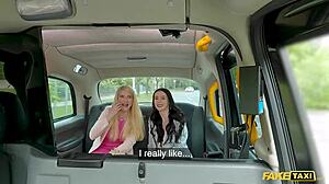 Hey driver, can two horny babes give you a wild pity fuck in this fake taxi?