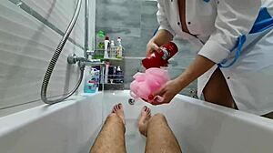 Stepmom helps wash naked stepson while ignoring his excitement