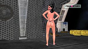 Animated 3D cartoon of a cute Indian girl posing and playing with a banana