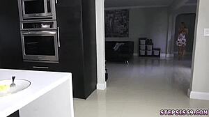 Teen mounted dildo in intriguing family competition with jazz playfully.