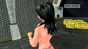 Animated 3D cartoon of a cute Indian girl posing and playing with a banana