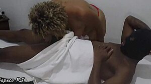 naughty housewife gives a steamy massage to big guy