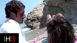 horny guy drills a stunning mulatto brunette hard by the seaside